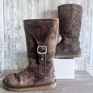UGG Cargo III Moto Suede Mid-Calf Shearling Boot Size 6